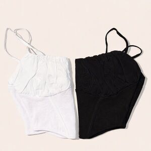 Black and white ruched cotton tops